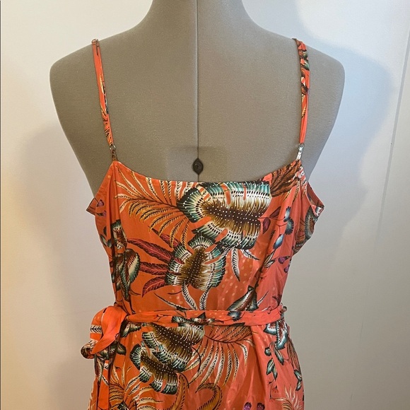 Anthropologie Vibrant Orange Floral Wrap Maxi Dress - Picture 5 of 6